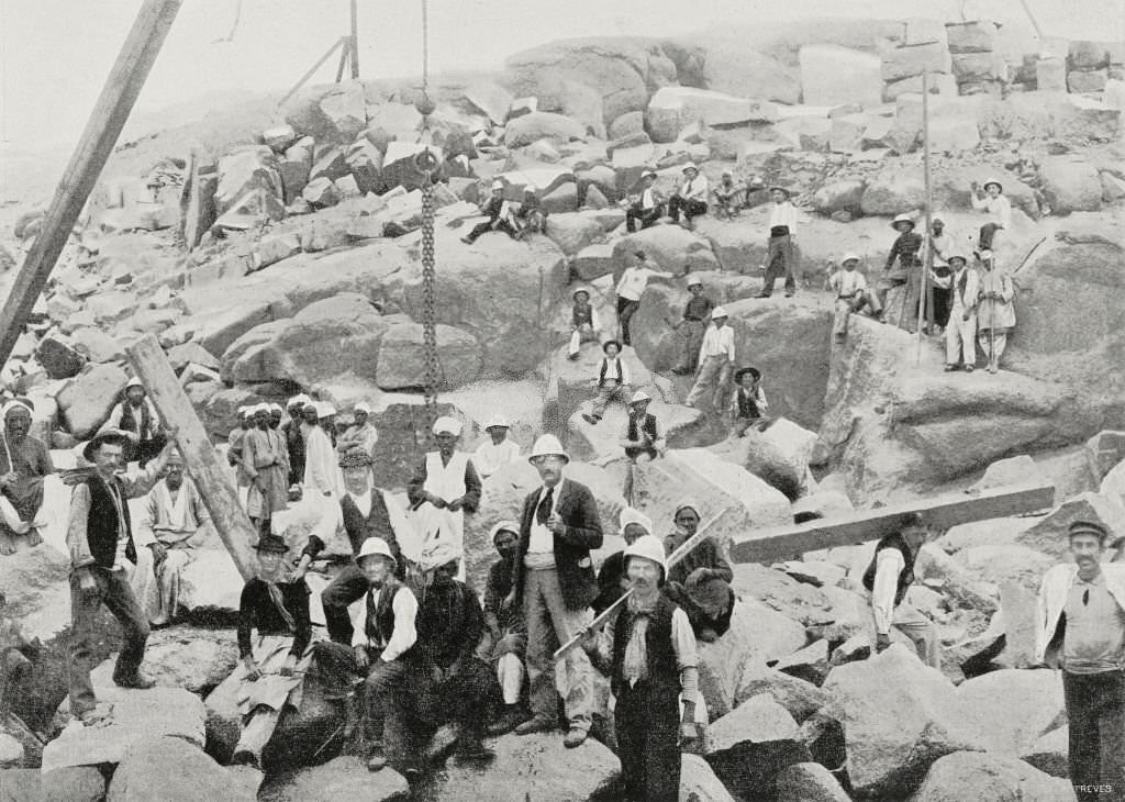 #15 Italian workers in granite quarries during the construction of the Aswan Dam, Egypt, 1902