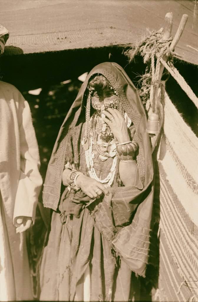 #159 Bedouin woman with all her finery in Sinai, Egypt, 1900.