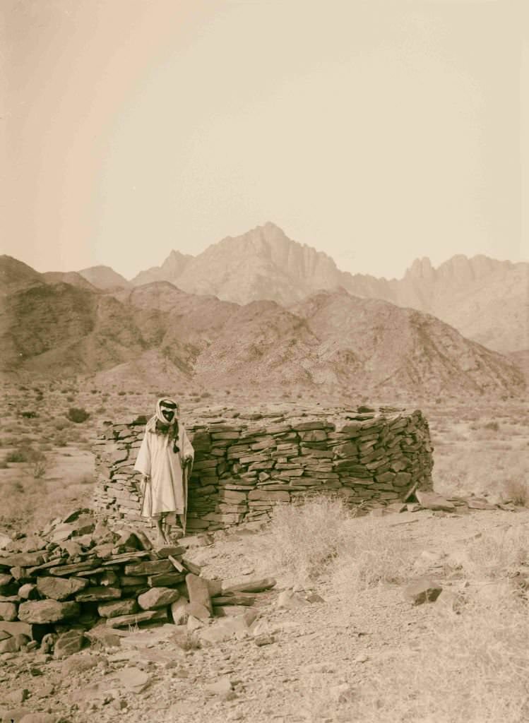 #174 Nawamis with Jebel Serbal in the distance in Sinai, Egypt, 1900.