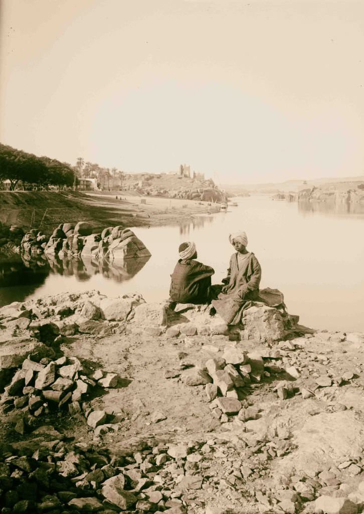 #203 View of the Nile at Assuan, Egypt, 1900s.