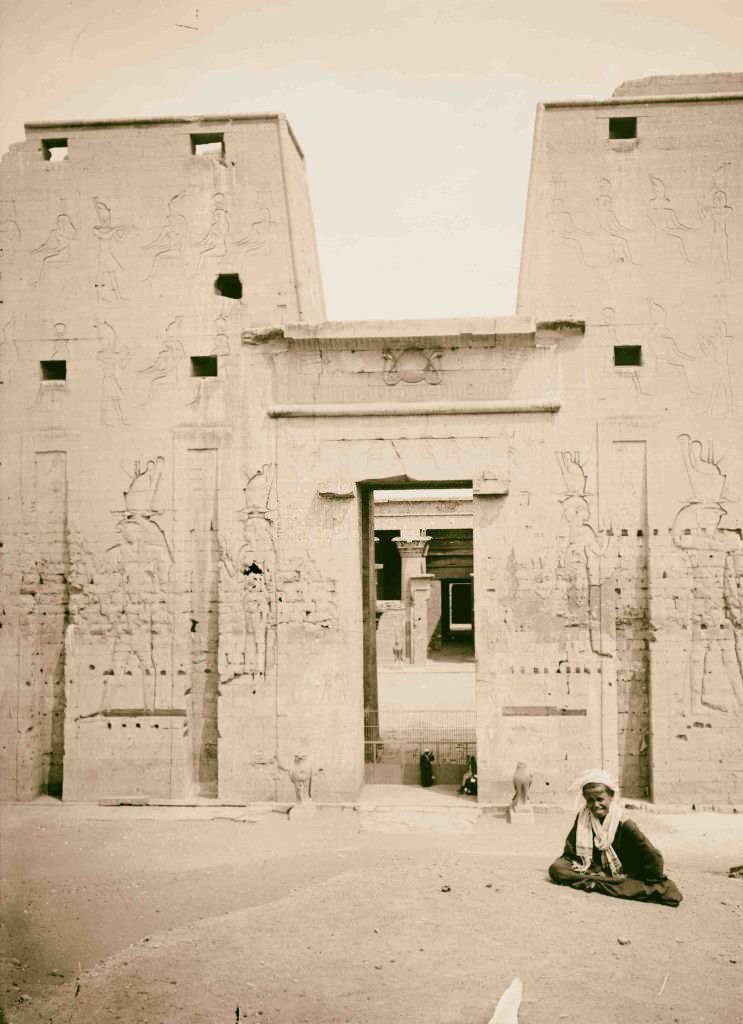#228 Temple of Horus, Edfu. Entrance to temple, Egypt, 1900s.