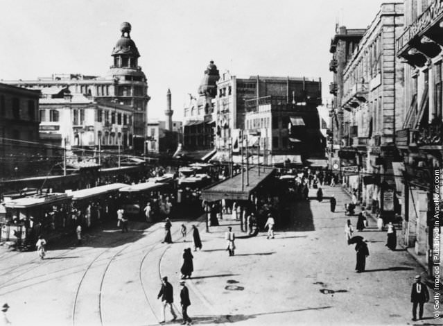 #243 The tram station in Midan El-Ataba El-Khadra, or Ataba Square in Cairo, Egypt, March 1919.