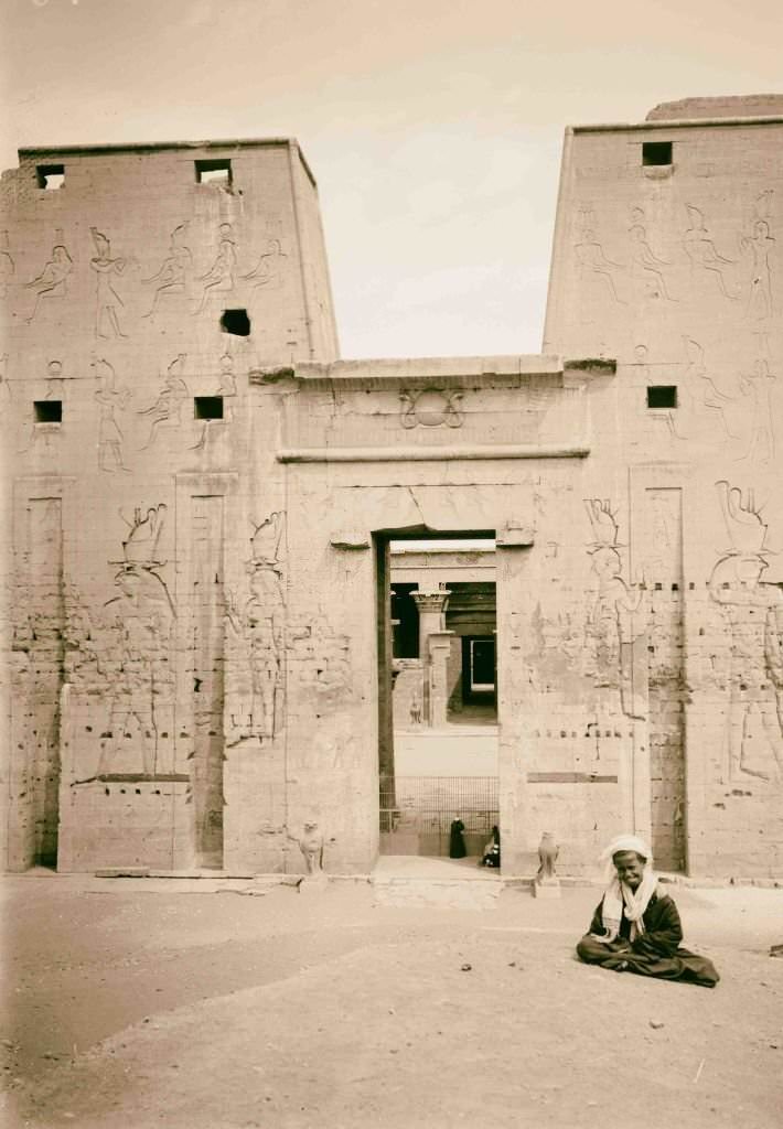 #40 Temple of Horus, Edfu. Entrance to temple 1900, Egypt,