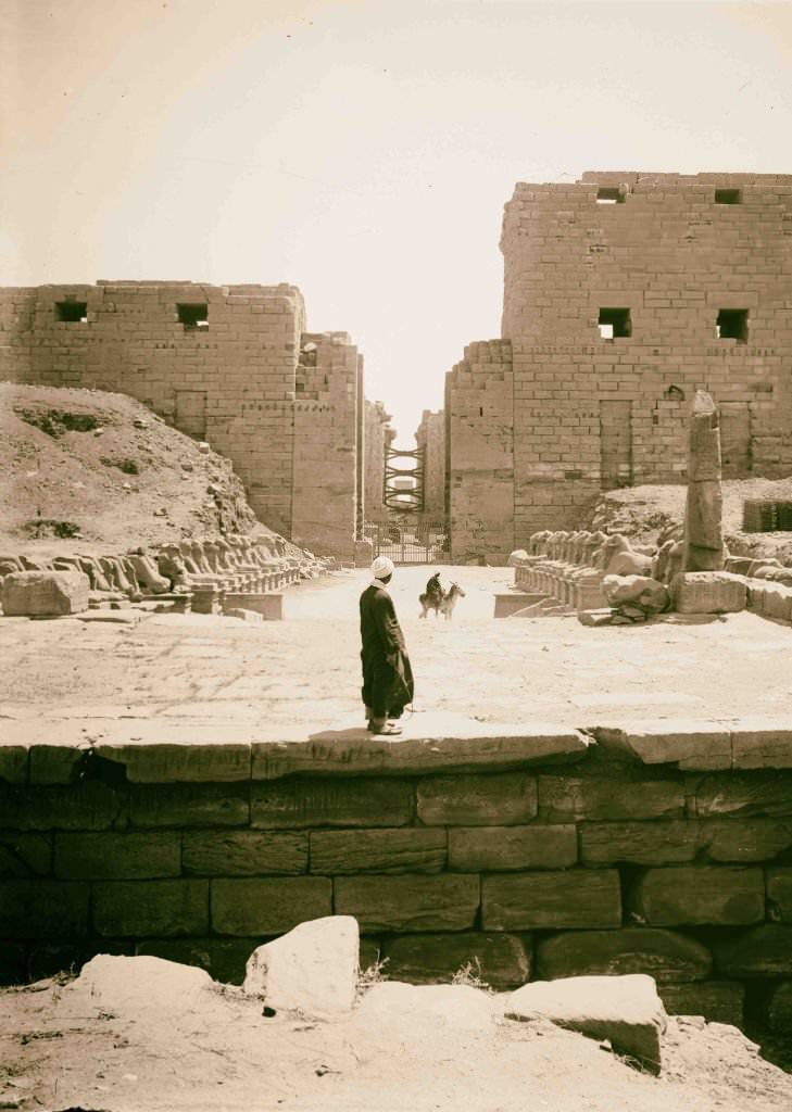 #95 Avenue of sphinxes in front of 1st pylon, Karnak, Egypt, 1900