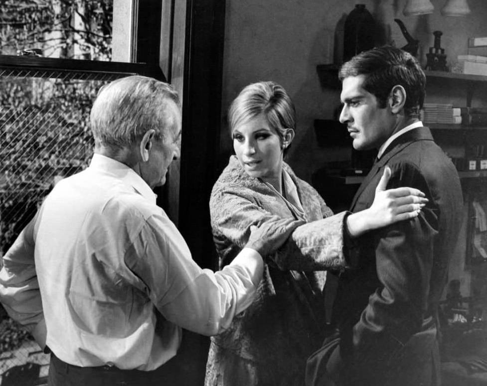 Director William Wyler rehearses scene with Barbra Streisand and Omar Sharif on the set of the film ‘Funny Girl’, 1968.