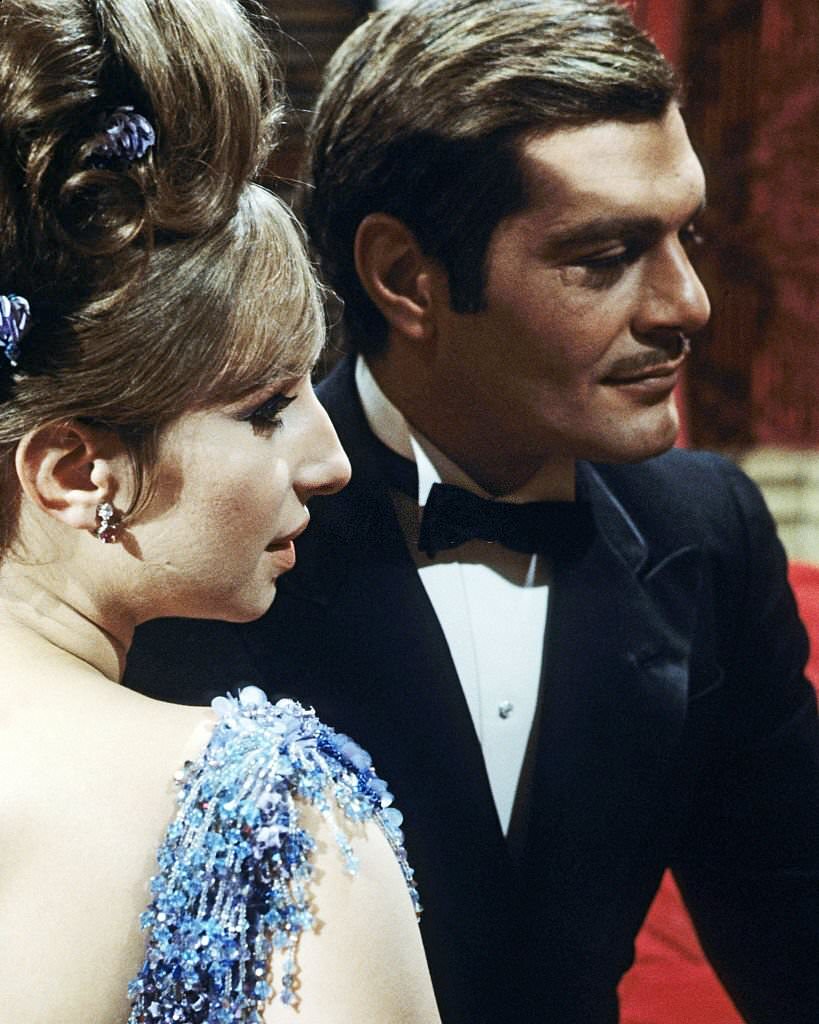 Barbra Streisand as Fanny Brice and actor Omar Sharif as Nick Arnstein in ‘Funny Girl’, 1968.