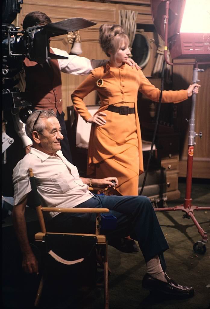 Barbra Streisand and William Wyler during the filming of ‘Funny Girl’, 1968.