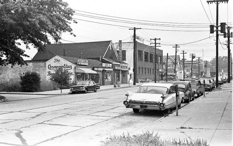 #15 Looking toward Broadway on W Marie St. Firehouse to the right in the background, Hicksville, New York, 1967