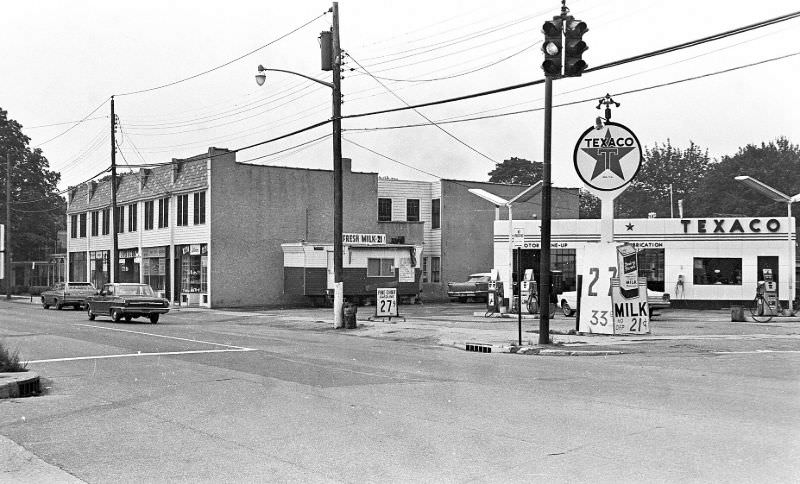 #6 SW corner of Jerusalem Ave.( with cars ) and W Marie St. The apartment house was formerly the house lot of William Simonson, in 1907, Hicksville, New York, 1967