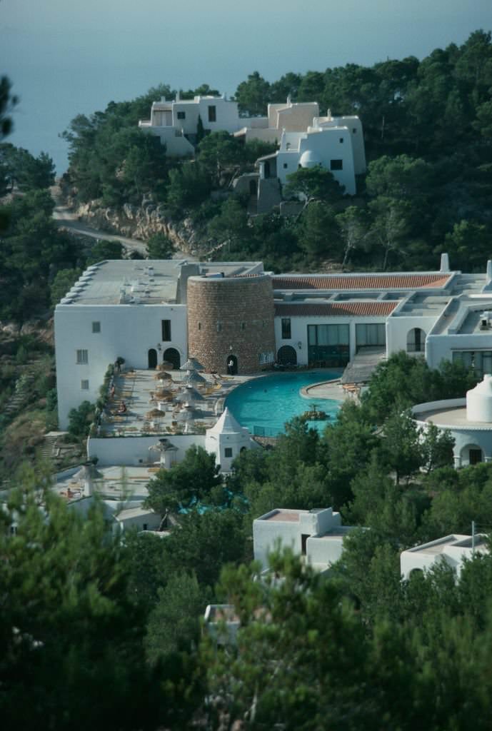 #4 A view of the Hacienda Na Xamena hotel in Port de Sant Miguel, Ibiza, Spain, 1978.