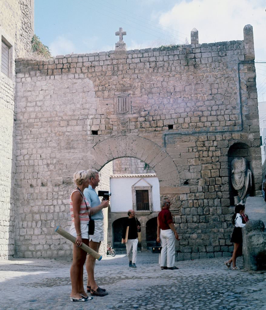#41 Tourists in ancient walls of Ibiza, Balearic Islands, Spain, 1975.