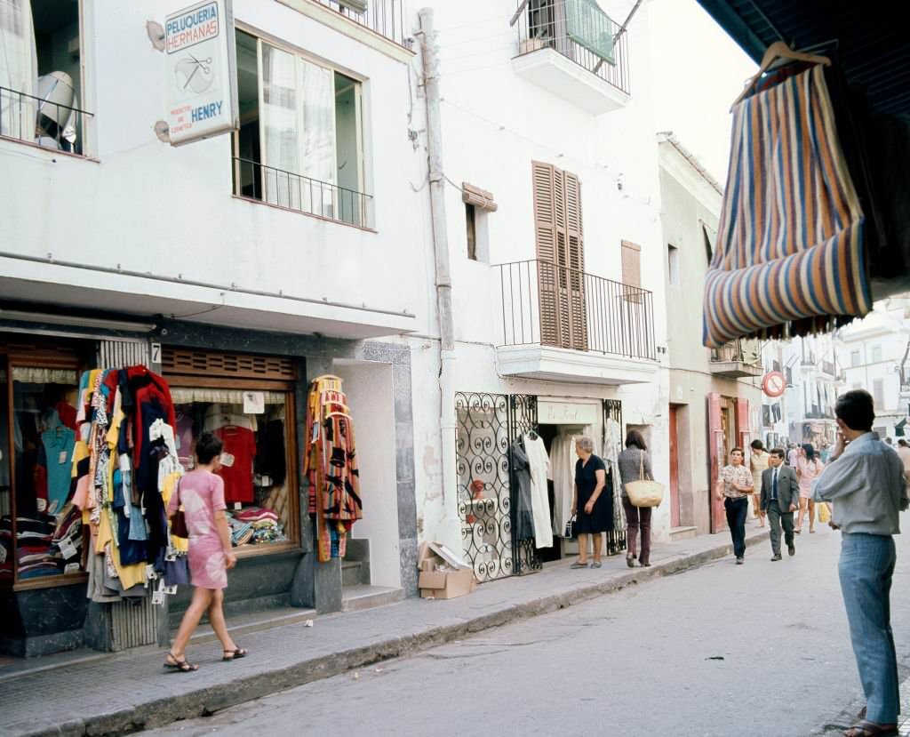 #47 Tourists through the streets of Ibiza, Balearic Islands, Spain, 1975