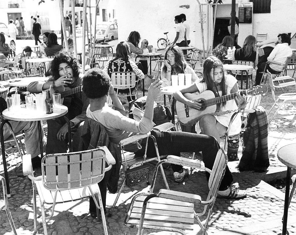 #52 Hippies in a pavement cafe in Ibiza, 1972