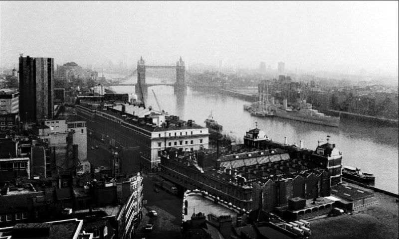 #1 Looking downriver towards Tower Bridge and HMS Belfast, London, March 1972