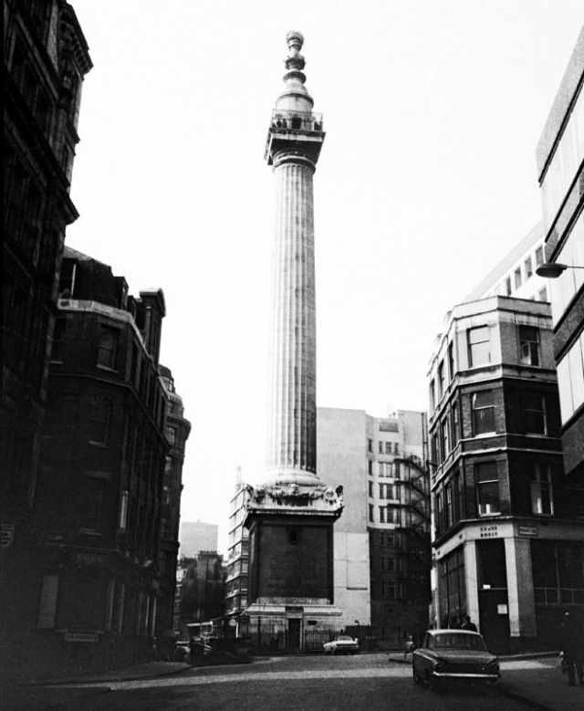 #3 Monument erected after the Great Fire of London. That’s Pudding Lane on the right, where the fire started in 1666, March 1972