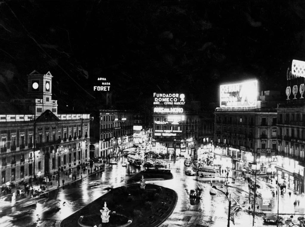 #113 Puerta del Sol by night, Madrid, 1960s