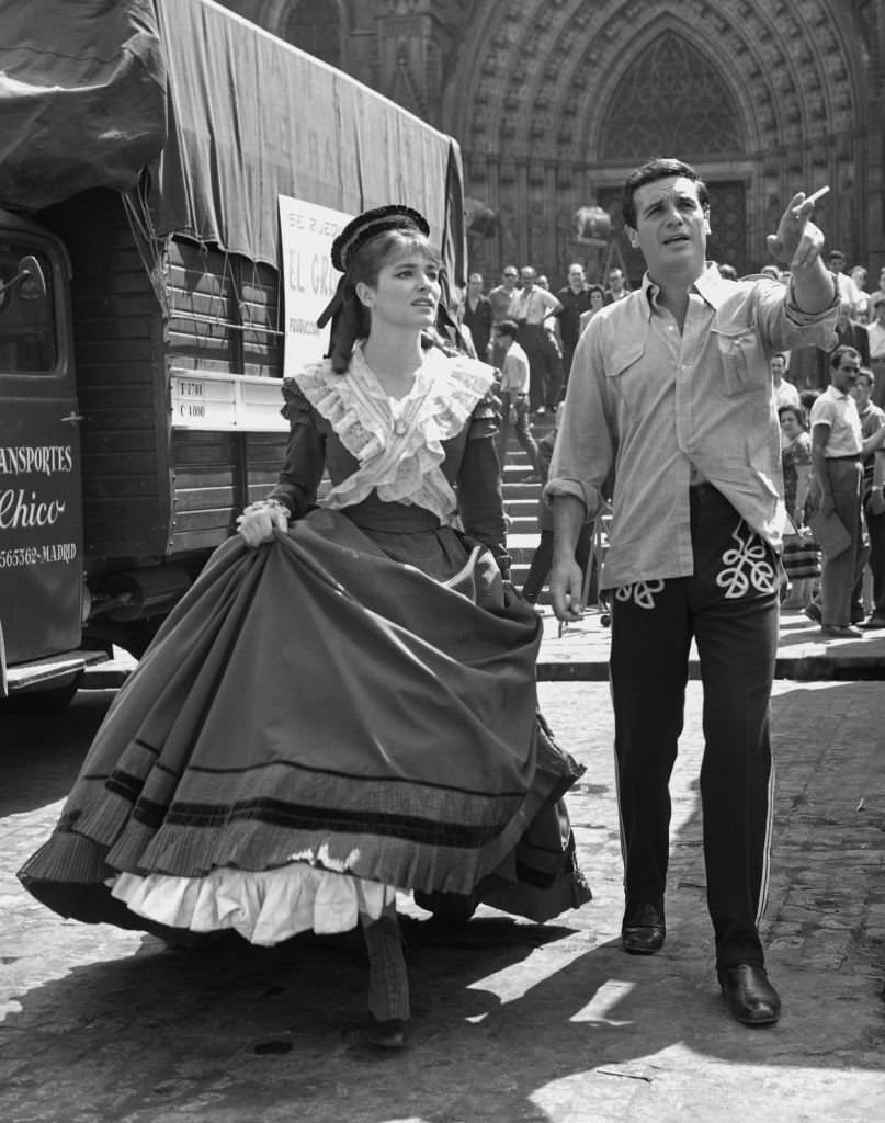 #23 The Italian actress Serena Vergano and the Spanish Actor Paco Rabal filming the movie Mathias Sandorf, 1963, Madrid, Spain.