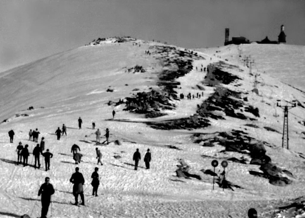 #30 The Navacerrada ski resort is located 1200 m. altitude, on the southern slope of the Sierra de Guadarrama, Madrid, Spain, 1964.