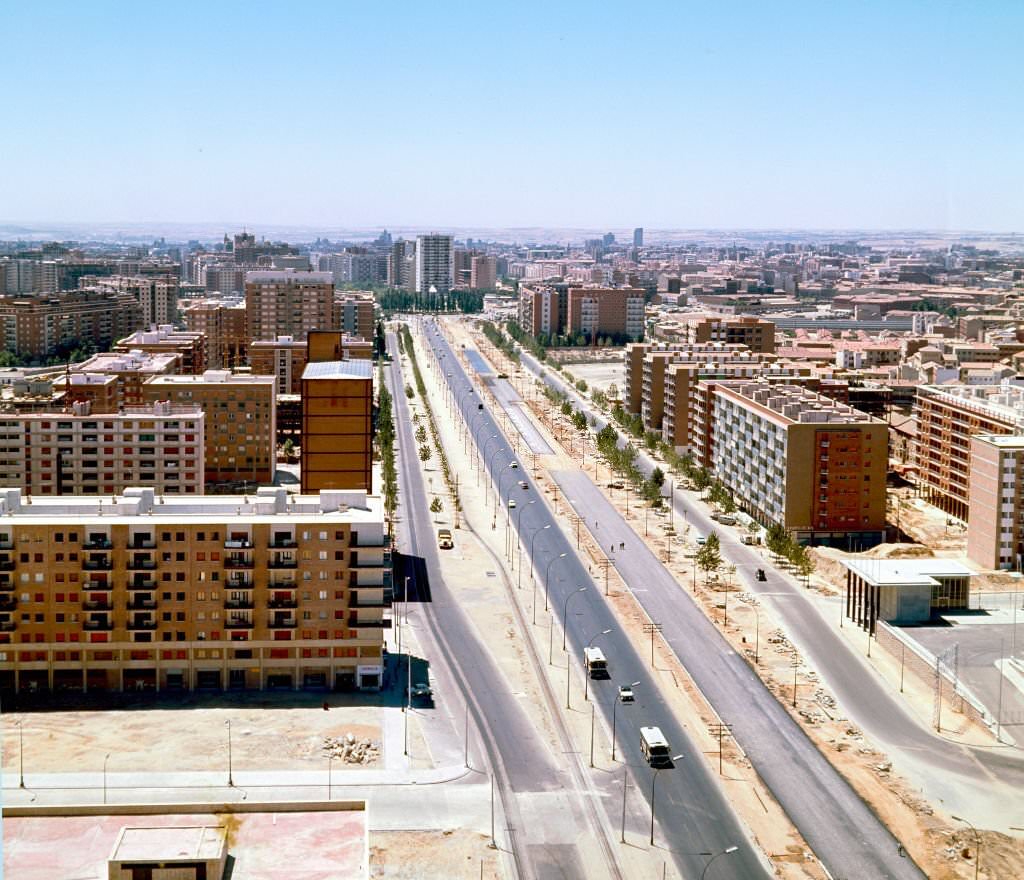 #49 Elevated view of the Paseo de la Castellana, Madrid, Spain, 1965.