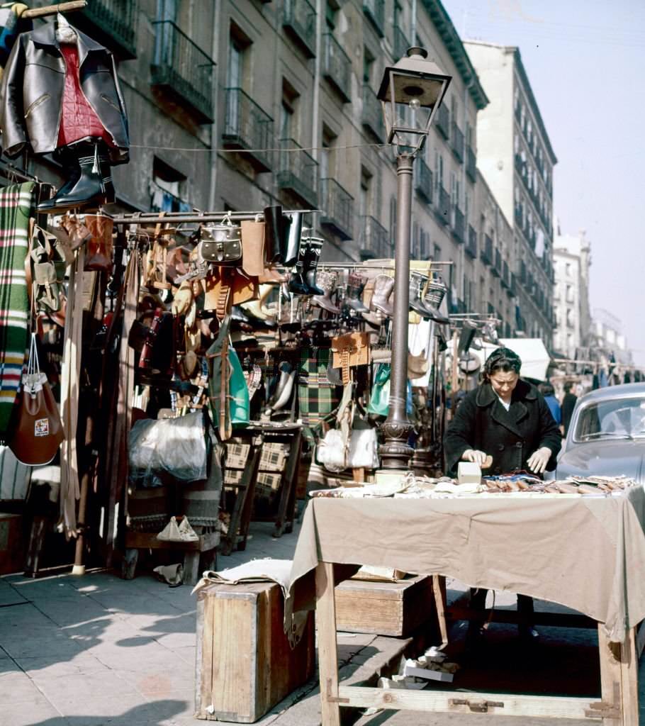 #51 View of an open-air market know as the Rastro, Madrid, Spain,1965.