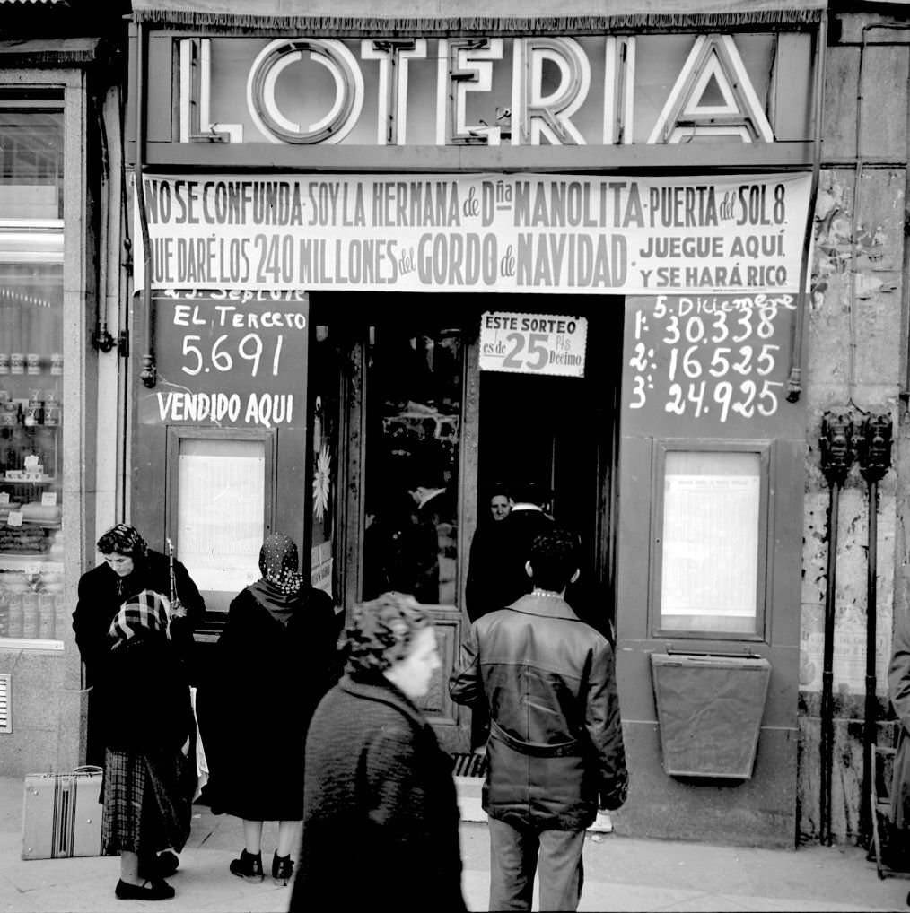 #83 Establishment where the Lottery is sold in the Puerta del Sol approximately during the decade of 1960 in Madrid, Spain.