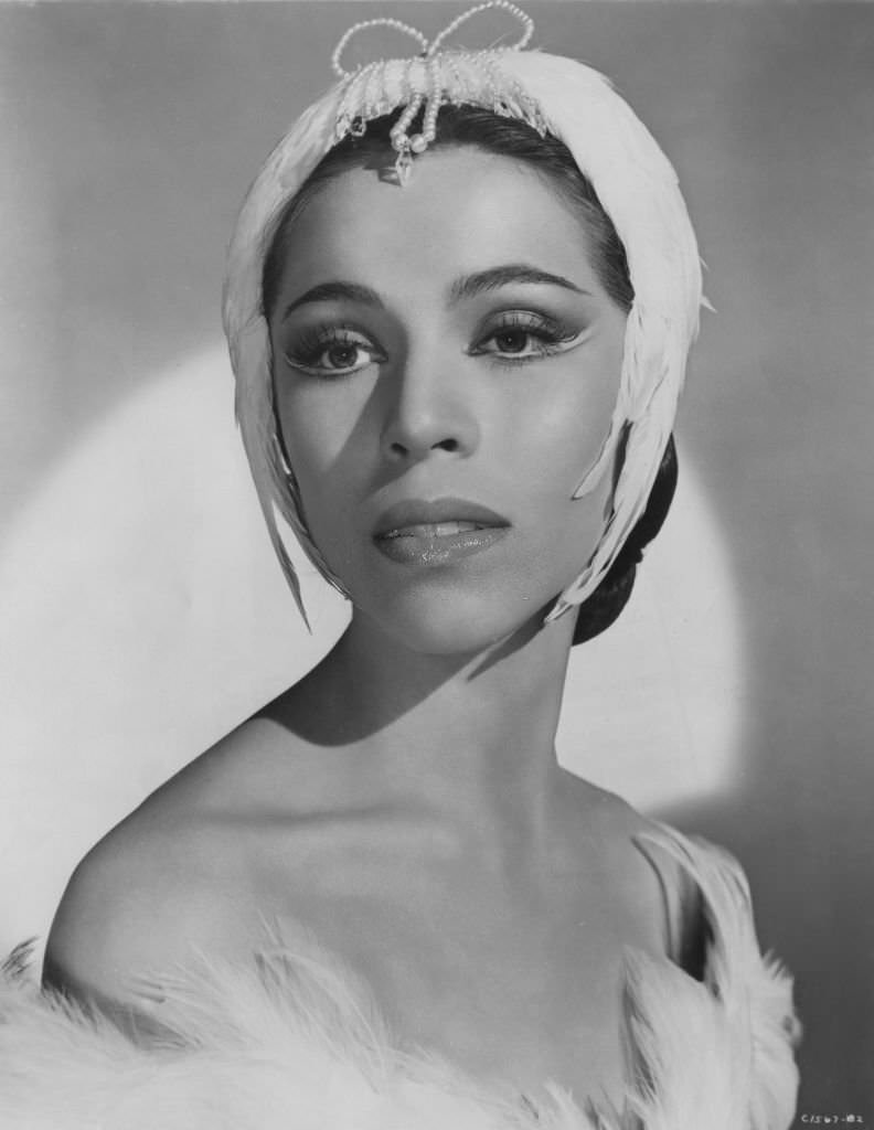 #80 American ballerina Maria Tallchief in ‘Swan Lake’ ballet costume, 1952