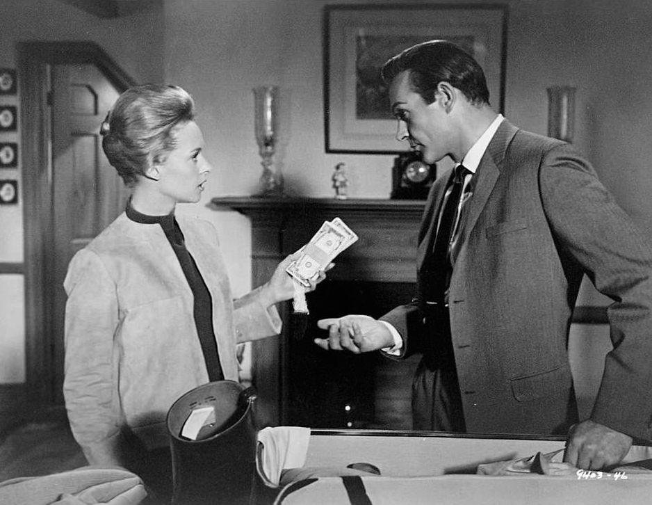 Sean Connery tries to learn why his wife Tippi Hedren is repulsed by his attentions, ‘Marnie’, 1964.