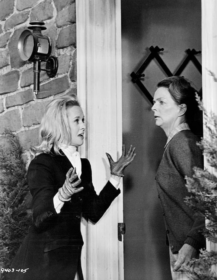 Tippi Hedren makes her way to the farm house of Meg Wyllie to ask for a gun in a scene from the film ‘Marnie’, 1964.