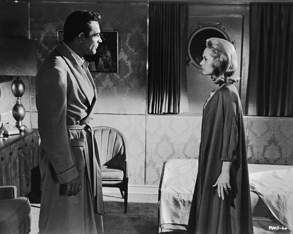 Sean Connery and Tippi Hedren air their grievances during a romantic cruise in the thriller ‘Marnie’, 1964