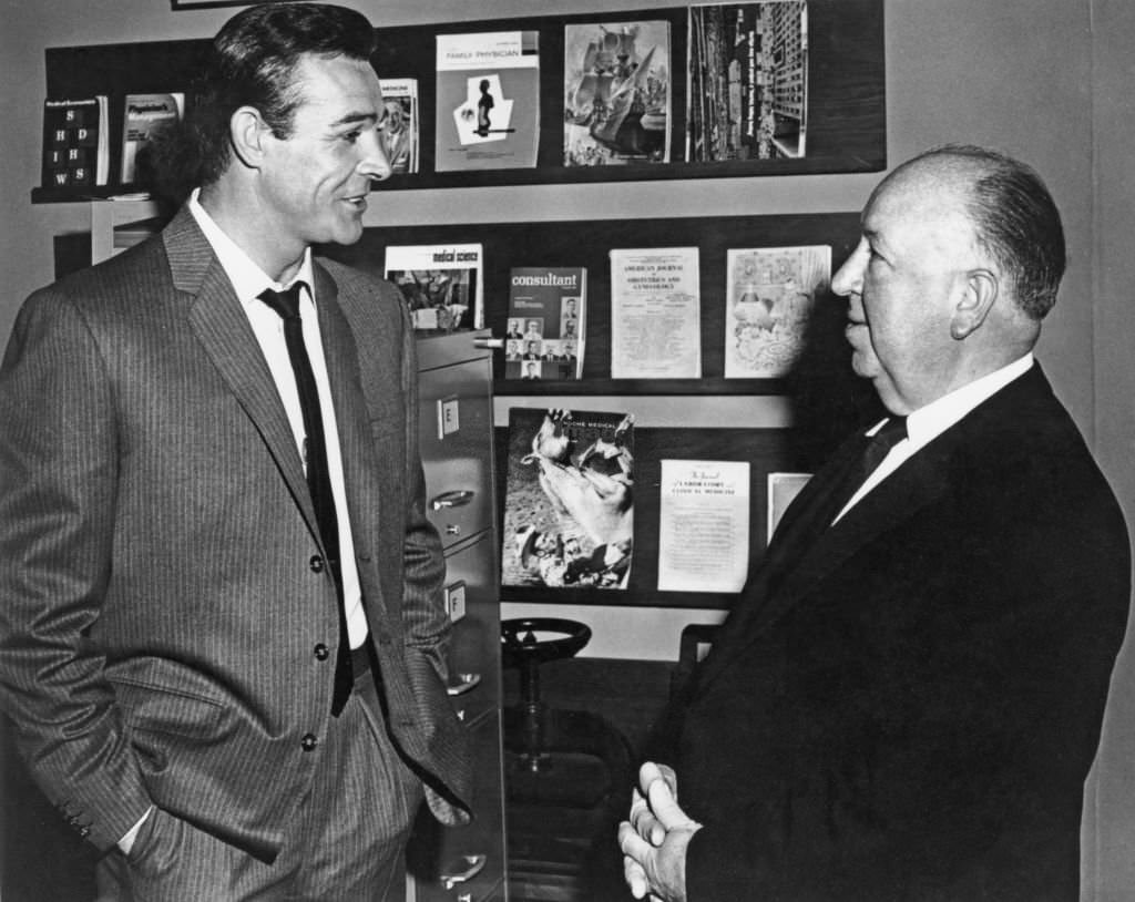 Sean Connery and Alfred Hitchcock discussing the scene of, ‘Marnie’,1964