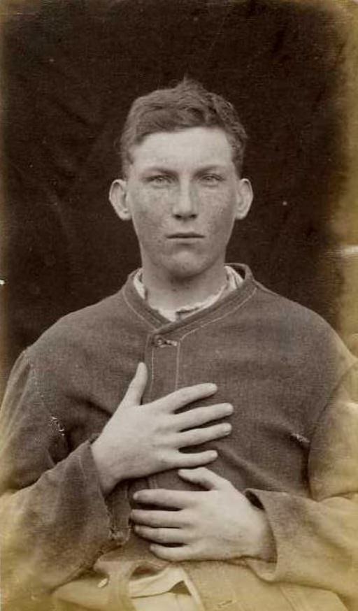 #5 Alick Evan McGregor (b. 1869, India). Charged with larceny and sentenced to 1 month in gaol on April 15, 1887 (Hastings).
