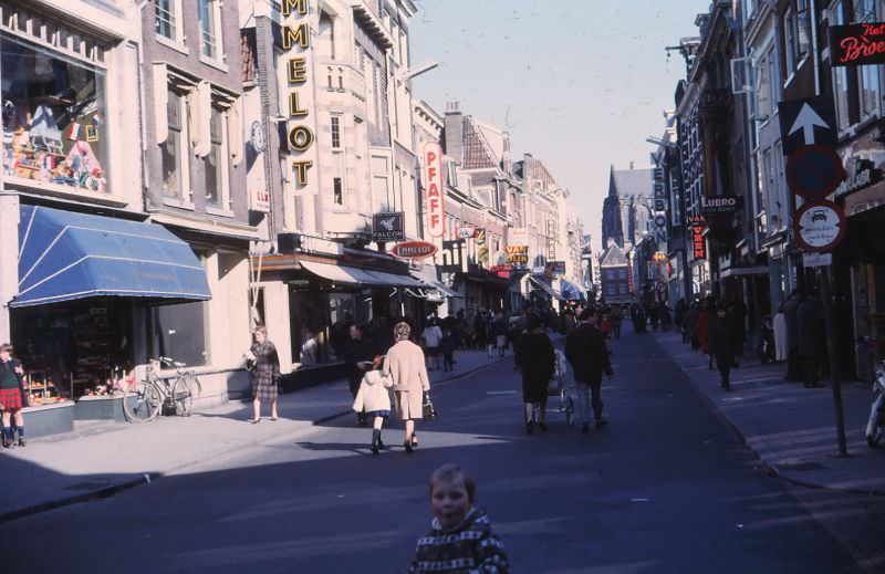 #34 Pedestrianized shopping street, Steenweg, Utrecht, Netherlands, 1966