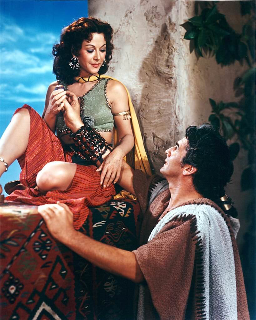 Hedy Lamarr and Victor Mature both in costume in a publicity portrait issued for the film, ‘Samson and Delilah’, 1949.