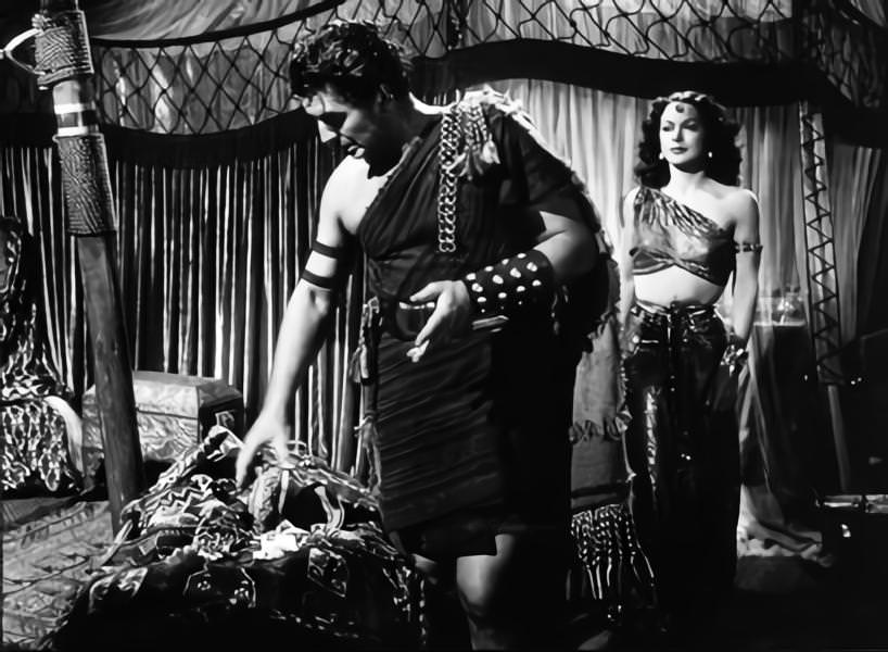 Victor Mature, Hedy Lamarr, on-set of the Film “Samson and Delilah”, 1949