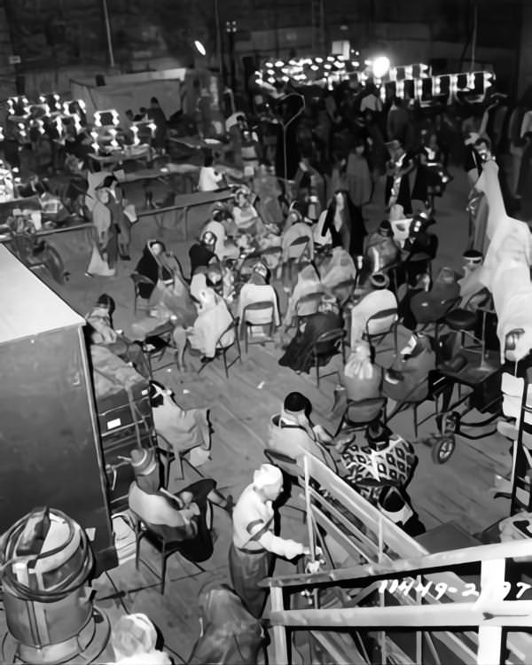 Extras being made up on sound stage on set candid during filming of ‘Samson and Delilah’, 1949