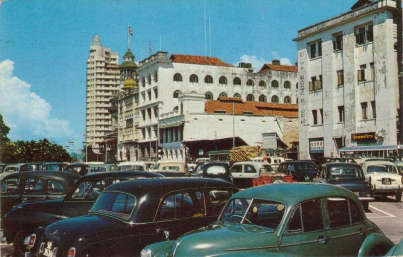 #143 Parking lot on Collyer Quay, central Singapore in the early 1970s.