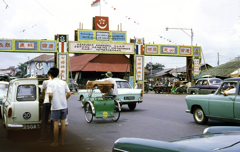 #144 Welcome gate in front of a market in Singapore in 1966.