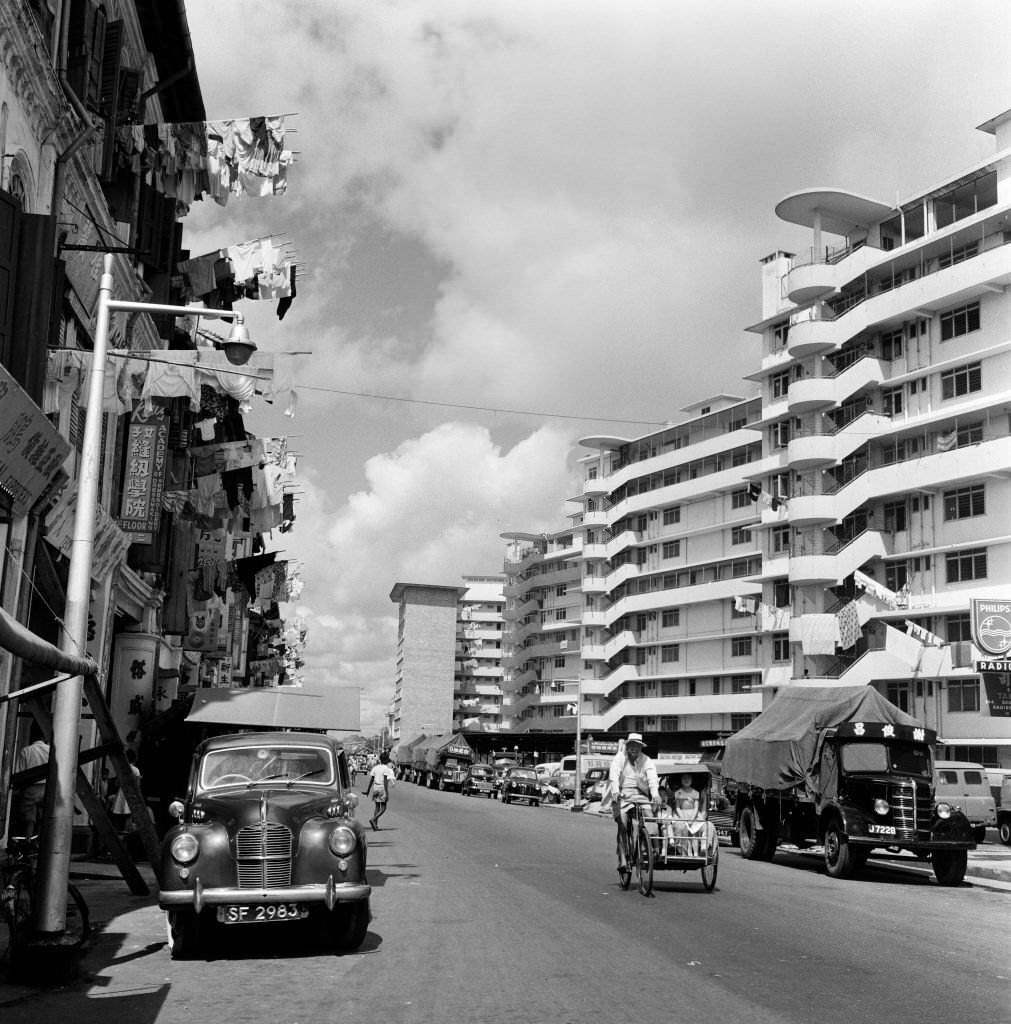 #37 Scenes in Chinatown, Singapore, Upper Hokien Street, where old meets new, 1962