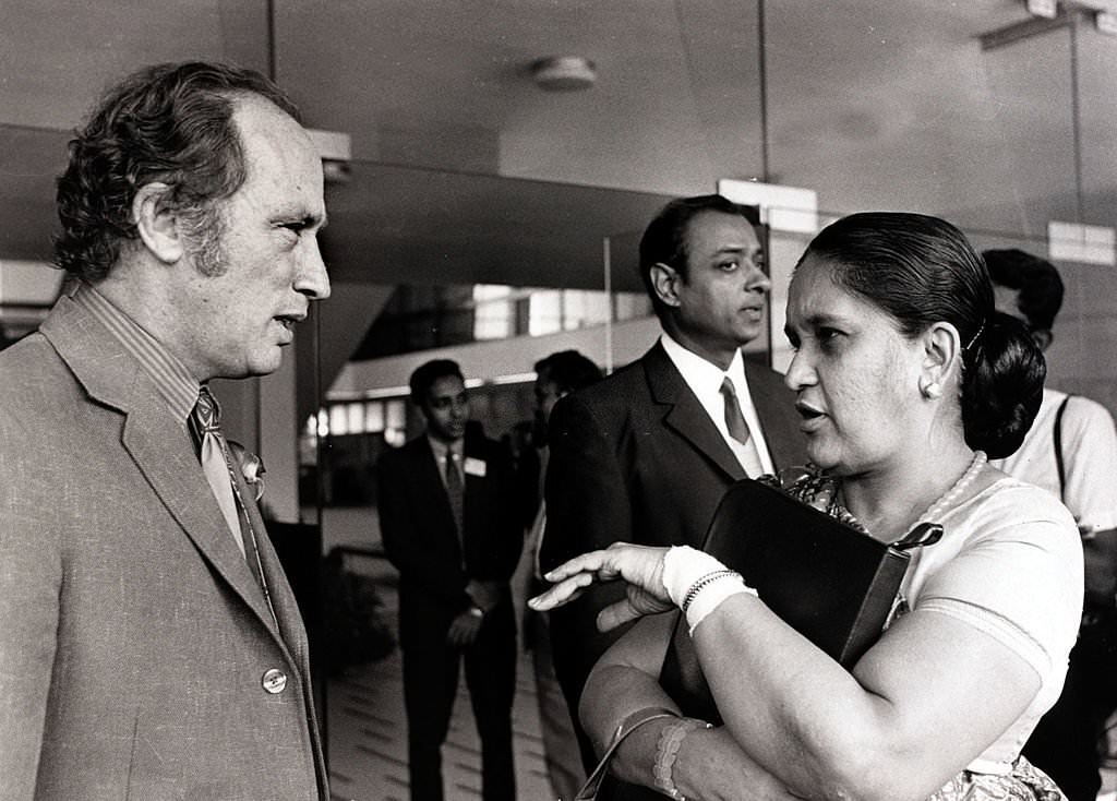 #22 Canadian Prime Minister Pierre Trudeau chats to the Ceylon Prime Minister Mrs, Sirimavo Bandaranaike (right) at the Commonwealth Conference in Singapore, 1971
