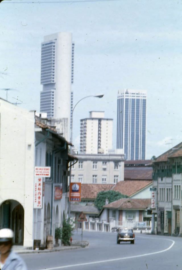 #53 River Valley Road. The tallest building on the left is the OCBC Building completed in the mid-1970s, Singapore, 1978