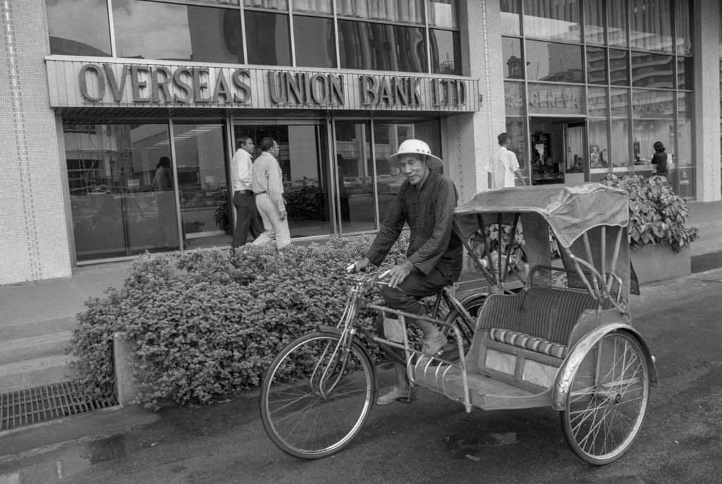 #9 Cycle taxi on a street in Singapore, July 1974.