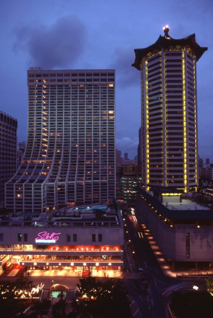 #102 View of the ‘Dynasty Hotel’ in Singapore, in 1986.