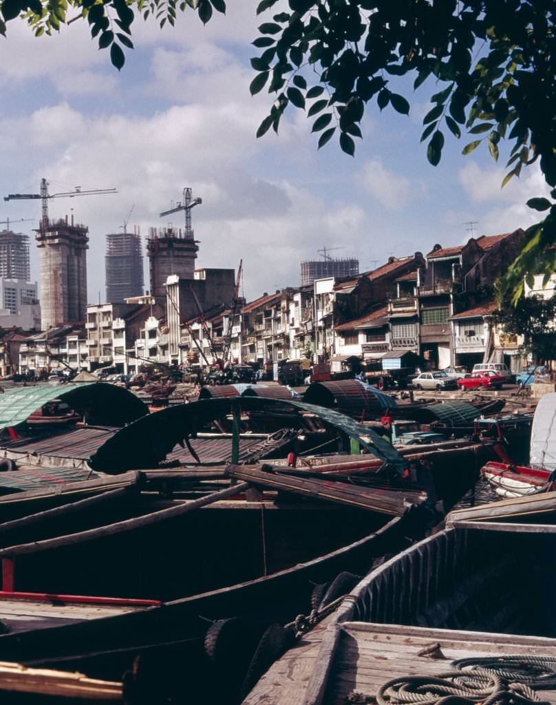 #21 The skyline at the harbour of Singapore River, Singapore 1980s.