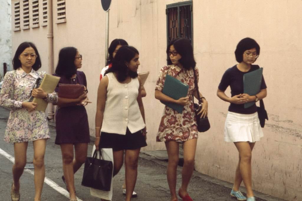 #60 Group of female students on the street in Singapore, March 1981.