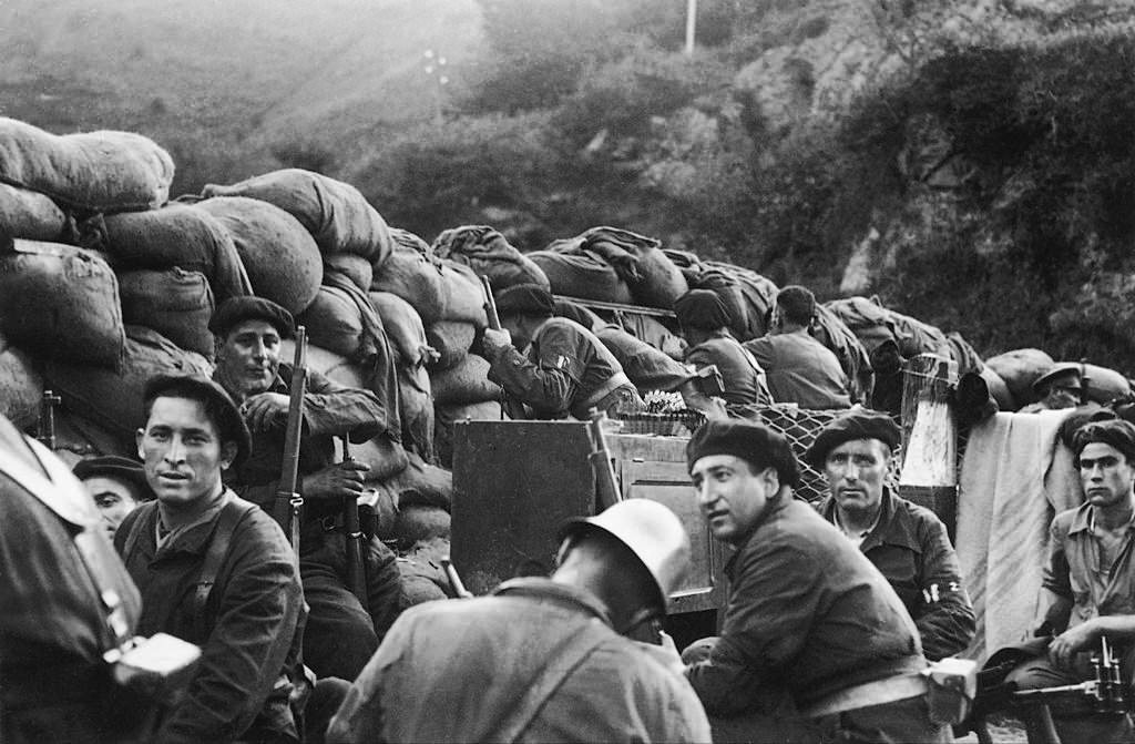 #99 Spanish Militiamen awaiting the Enemy on the Slopes of Irun, In Basque Country, On September 4, 1936.