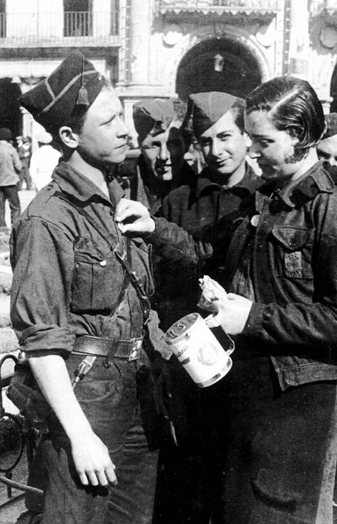 #128 Woman collecting funds for the Nationalist (pro-Franco) forces, in Salamanca during the Spanish Civil War, 1937.