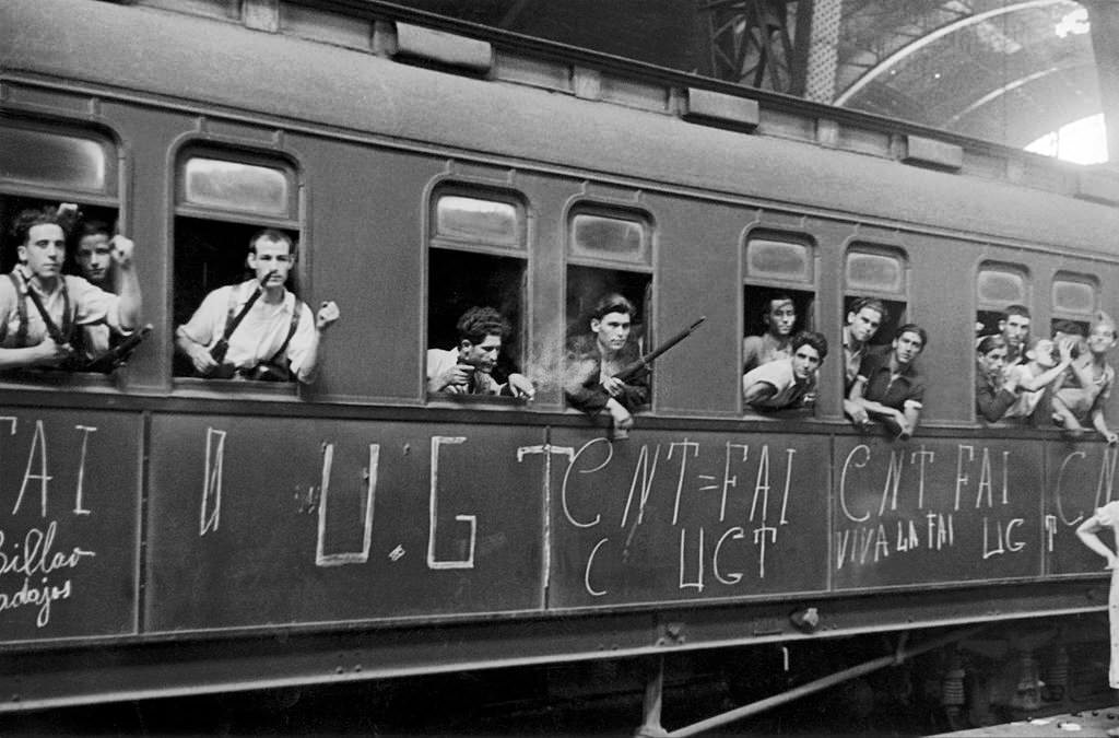 #142 Madrilene Workers volunteering in the Spanish Republican Army leaving for the Front During The Civil War, 1936.