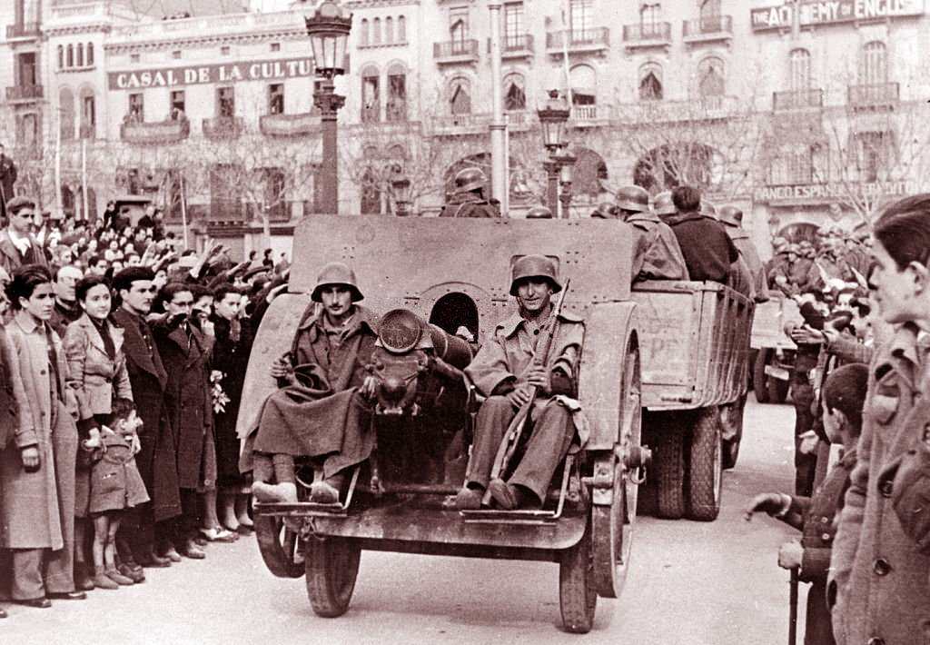 #156 Nationalist troops enter Barcelona during the Spanish Civil War, 1939.