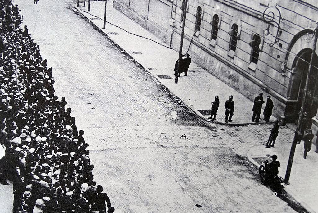 #59 Crowds outside Barcelona prison await the release in February 1936, of left wing political prisoners including Catalan nationalists.
