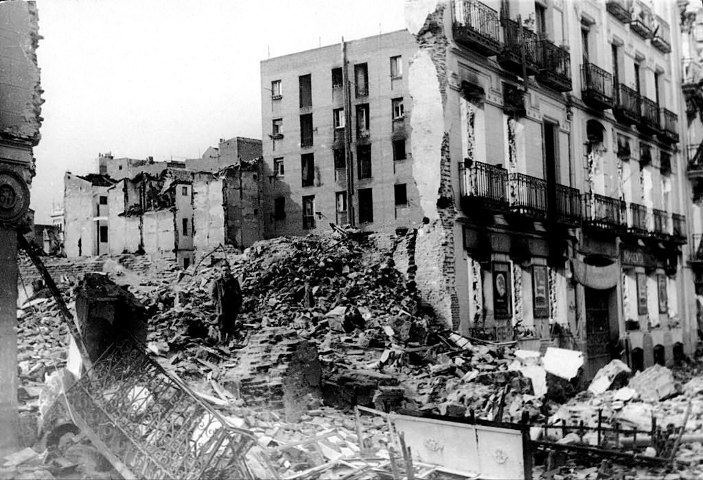 #6 Street of Madrid in Ruins during the Spanish Civil War Around, 1936